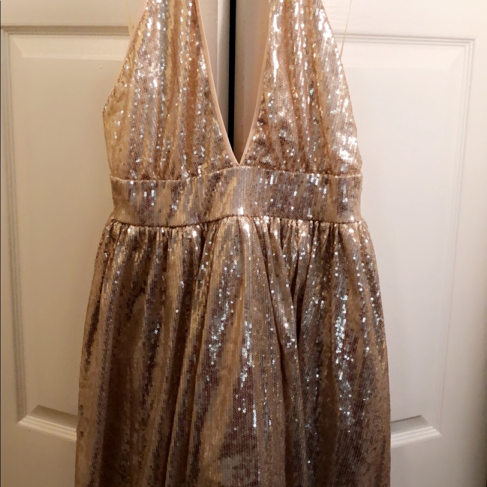 Akira Sequin Shimmer Mini Halter Dress